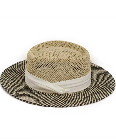 Straw hat- Black and Cream - In-store only