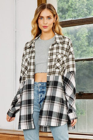 PLAID BUTTON DOWN SHIRT- Black Multi