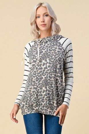 PLUS LEOPARD PRINT COLOR BLOCK HOODIE TOP- IN-STORE ONLY