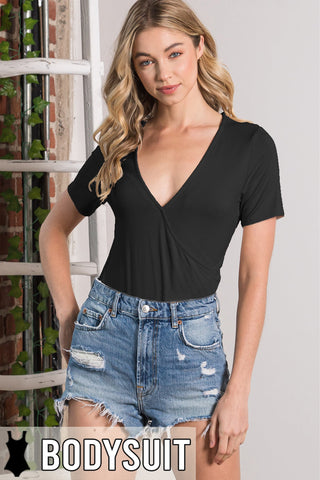 V-NECK BODYSUIT- Black- IN-Store Only