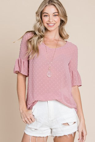 PLUS SWISS DOT V-NECK BELL SLEEVE TOP- In-store Only