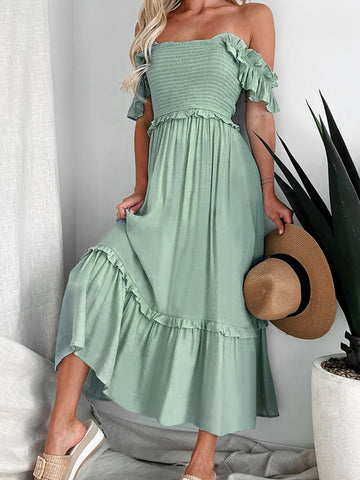 Frill Smocked Off-Shoulder Ruffle Sleeve Dress - ONLINE ONLY - 7-10 DAY SHIPPING