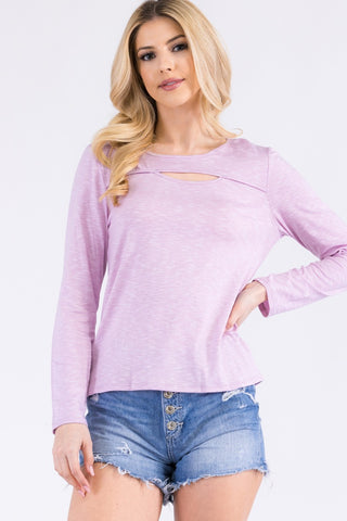 PETITE LONG SLEEVE TOP WITH SLIT- In- Store Only