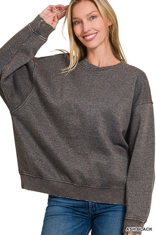 ACID WASH OVERSIZED FLEECE PULLOVER- ASH BLACK - IN-STORE