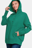 Zenana Half Snap Long Sleeve Hoodie with Kangaroo Pocket