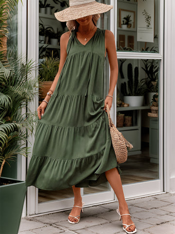 Tiered Tie Neck  Midi Dress - ONLINE ONLY - 7-10 DAY SHIPPING