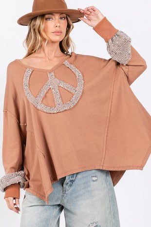 PEACE SIGN MINERAL WASH TERRY SHIRT-In-Store Only