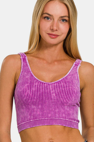 Zenana Washed Ribbed Cropped V-Neck Tank 2-5 Day Shipping