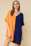 COLOR BLOCK V NECK MINI DRESS - IN-STORE