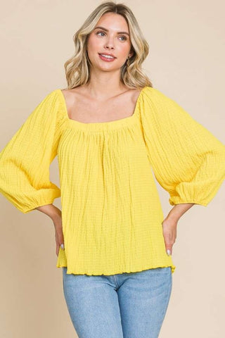 Culture Code Texture Square Neck Puff Sleeve Top 2-5 Day Shipping